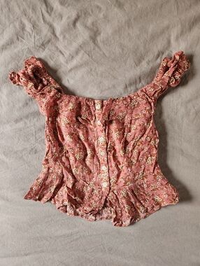 American Eagle Pink Floral Ruffle Top - Size XS